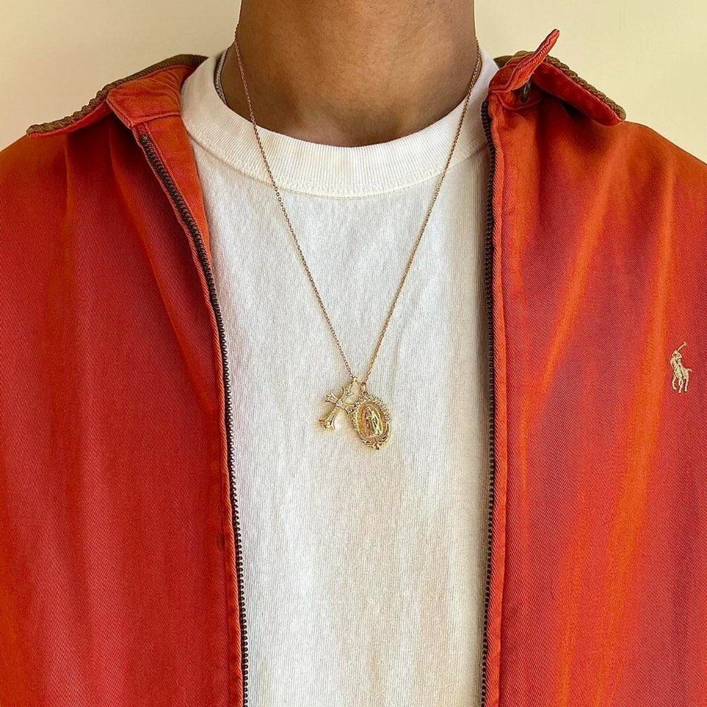y2k grunge rhinestone gold cross pendant necklace